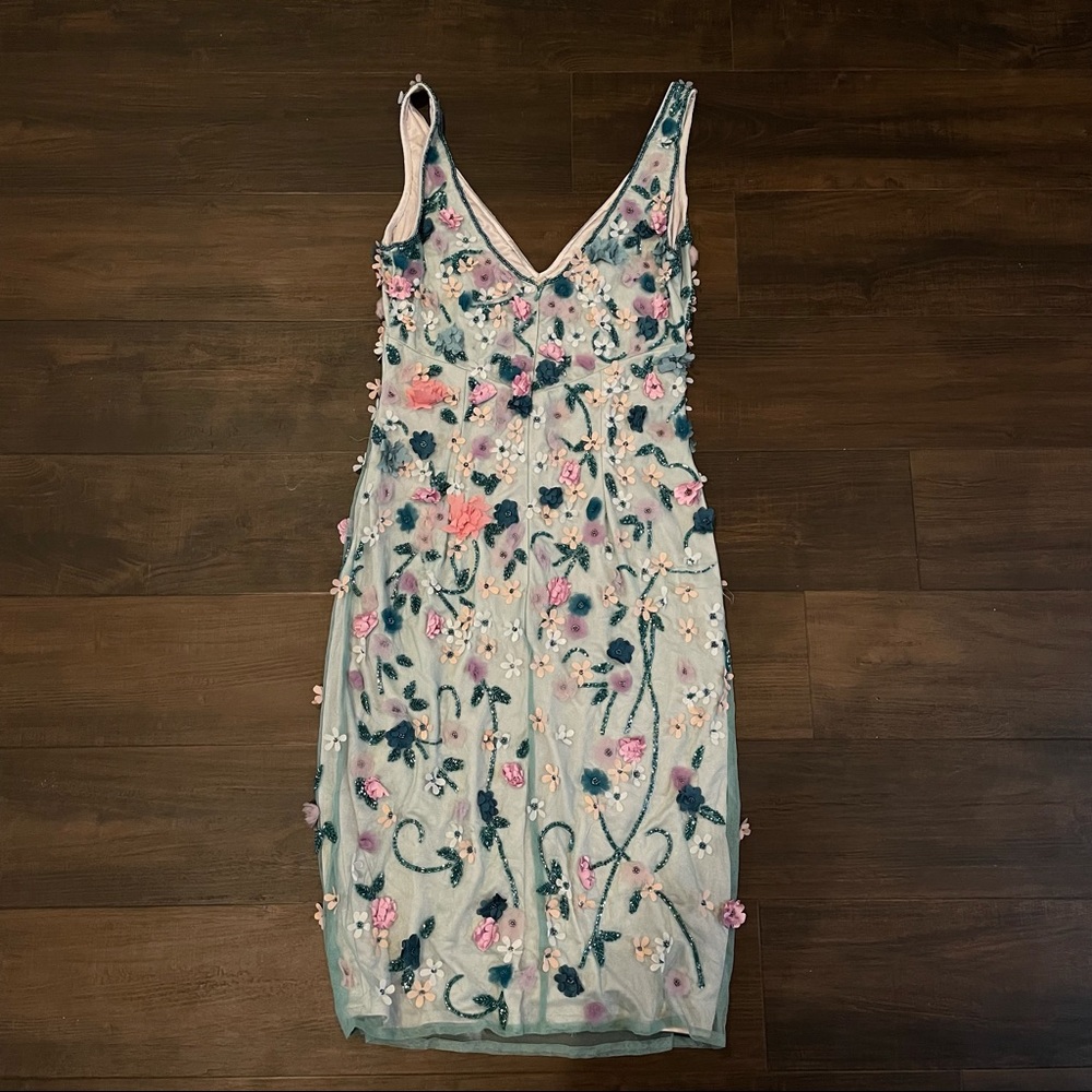 THEIA Floral Beaded Aquamarine Blue Purple Pink Dress 2 - Picture 5 of 5